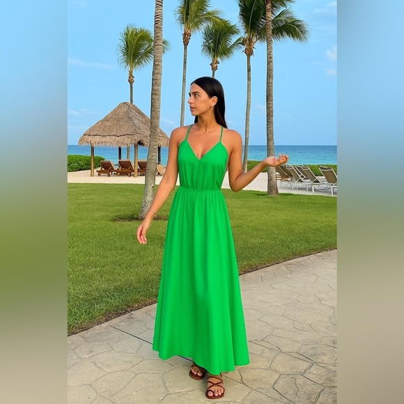 BNWT Made in Italy Women’s Vanessa Zani maxi dress size XL  in acid Green Colour - Picture 5 of 5